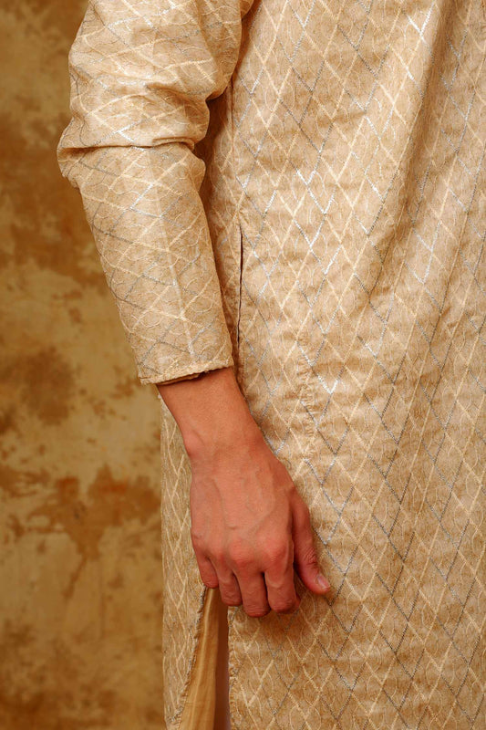 Bluesaanchi Zari Work Beige Kurta with Trouser Pajama