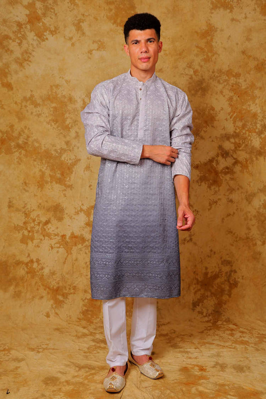 Bluesaanchi Zari Work Light Blue Kurta with Trouser Pajama