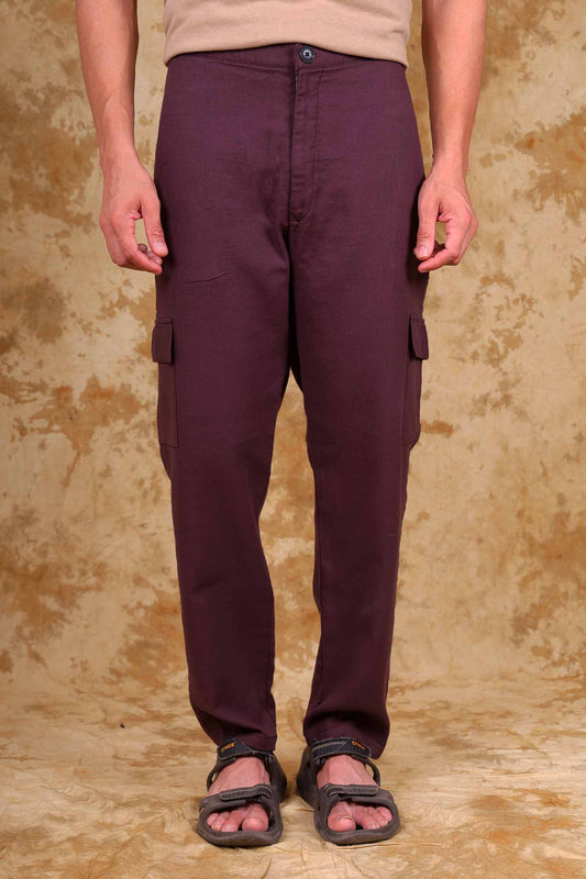 Bluebird Men's Slim Fit Cotton Cargo Pant Maroon