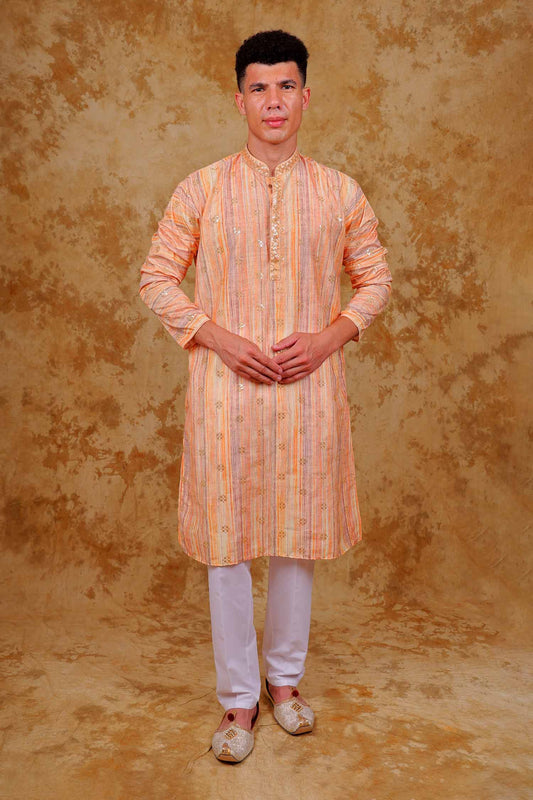 Bluesaanchi Zari Work Peach Kurta with Trouser Pajama