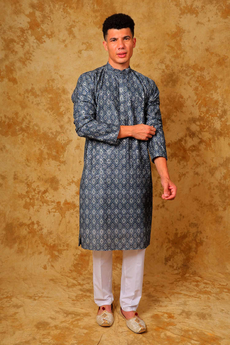 Bluesaanchi Zari Work Blue Kurta with Trouser Pajama