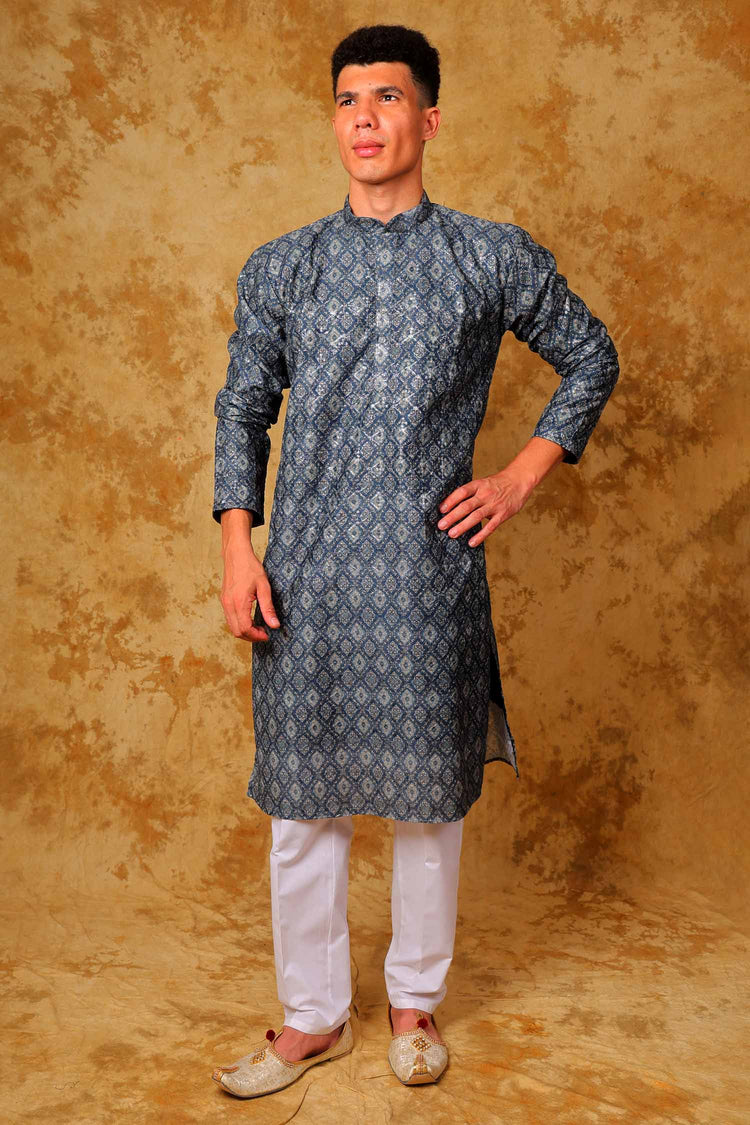 Bluesaanchi Zari Work Blue Kurta with Trouser Pajama