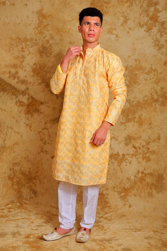 Bluesaanchi Zari Work Yellow Kurta with Trouser Pajama