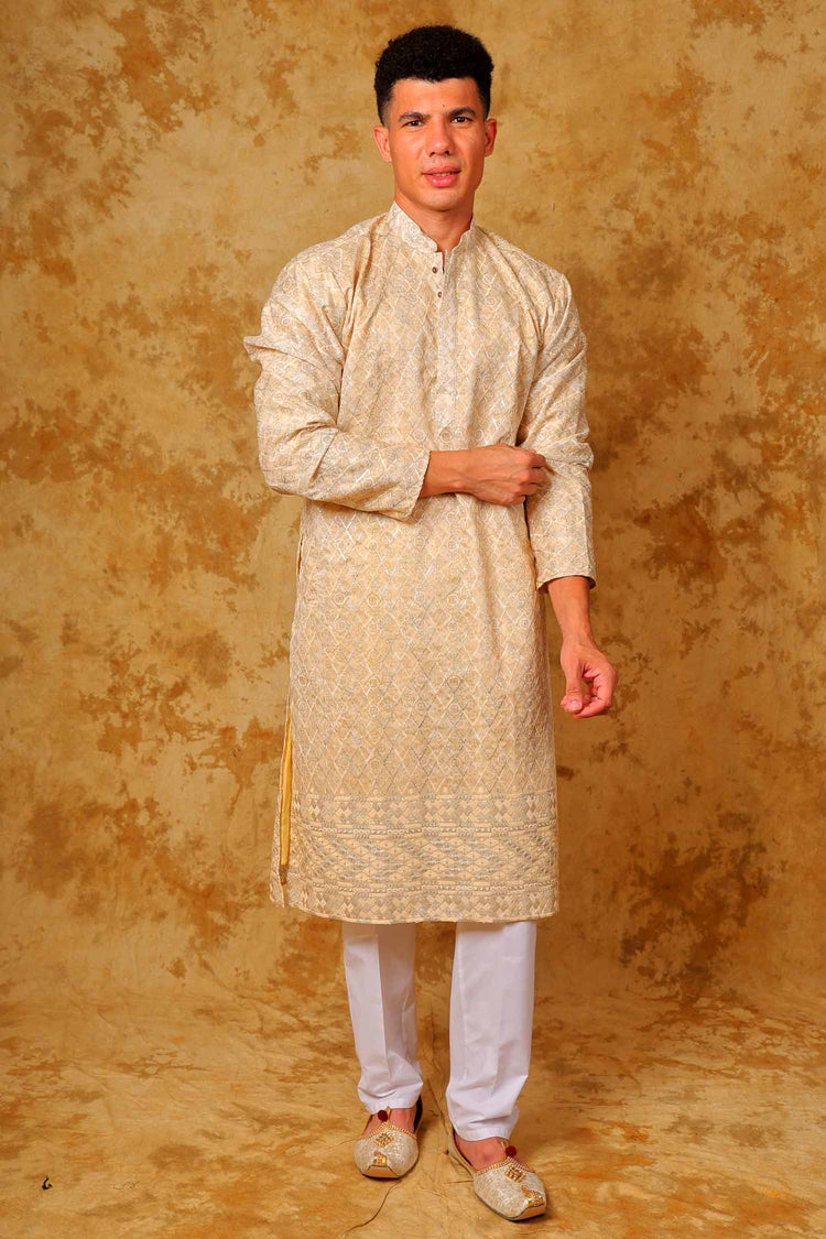 Bluesaanchi Zari Work Light Mango Kurta with Trouser Pajama