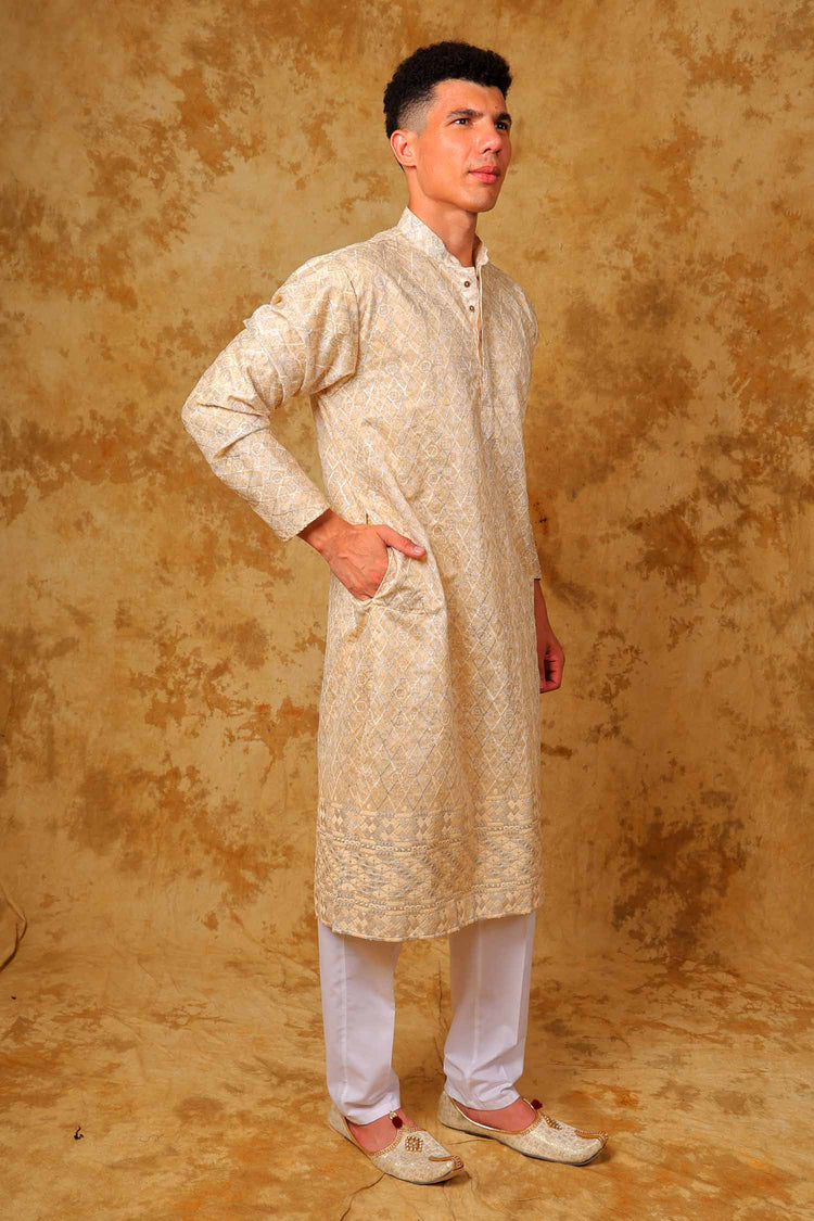 Bluesaanchi Zari Work Light Mango Kurta with Trouser Pajama