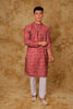 Bluesaanchi Sequined Chikan Print Traditional Red Kurta Set