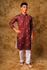 Bluesaanchi Sequined Chikan Print Traditional Maroon Kurta Set