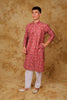 Bluesaanchi Sequined Chikan Print Traditional Red Kurta Set