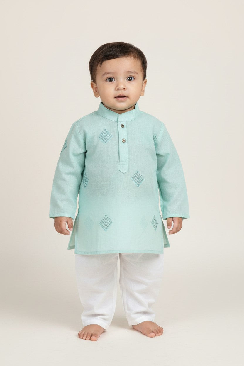 Veshbhoshaa Kid's Blue Geometric Sequence Kurta Pajama Set