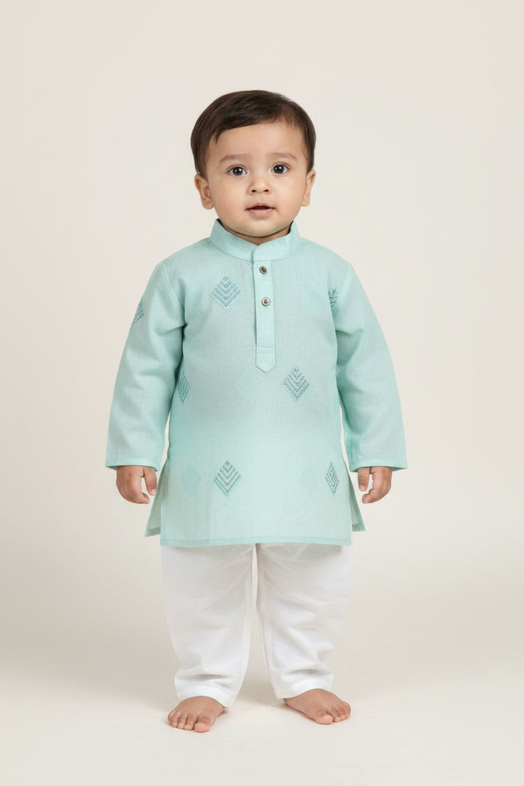 Veshbhoshaa Kid's Blue Geometric Sequence Kurta Pajama Set