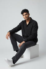 Bluebird Men's Black Linen Tencil Shirt