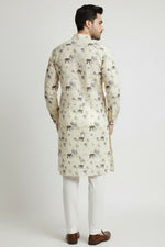 Veshbhoshaa Men's Yellow Elephant Motif Sequence Kurta Pajama Set