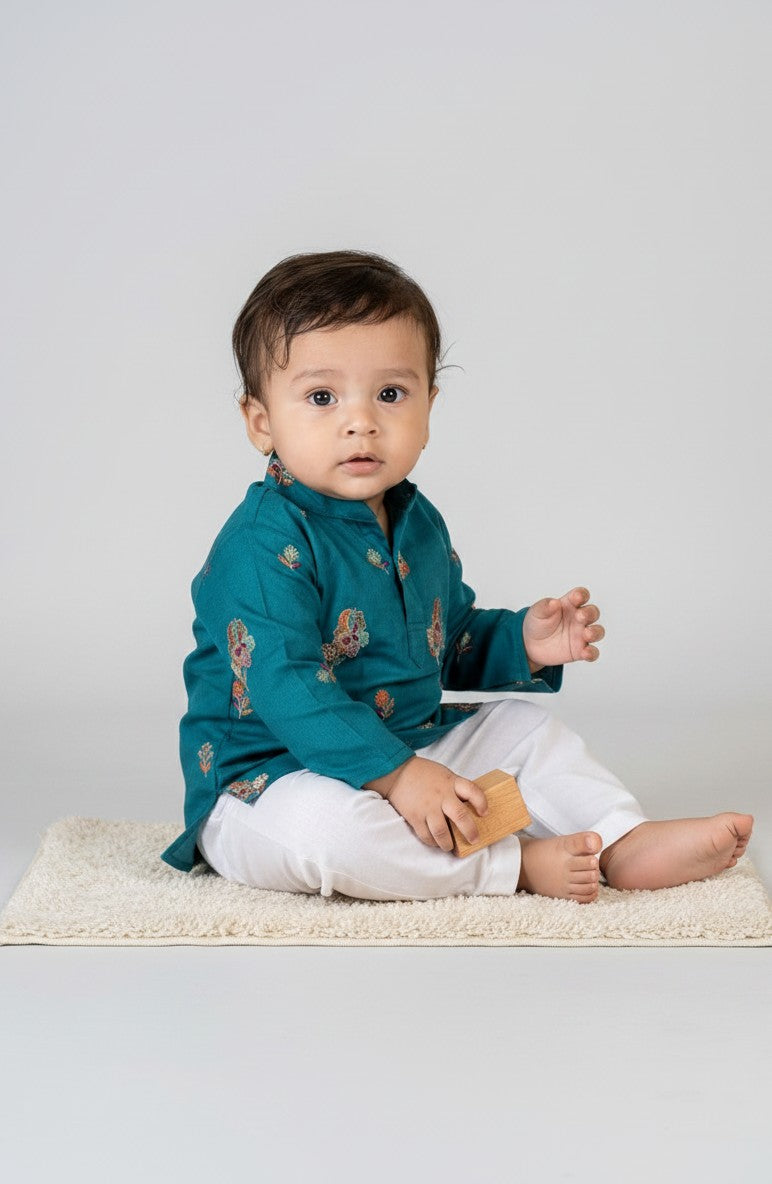 Veshbhoshaa Kid's Teal Kurta Pajama Set