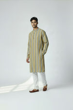 Veshbhoshaa Men's Yellow Stripes Sequence Kurta Pajama Set