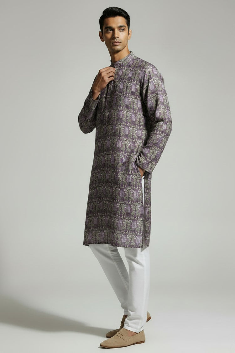 Veshbhoshaa Men's Lavender Printed Sequence Kurta Pajama Set