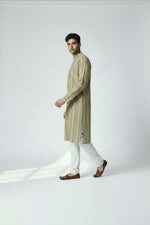 Veshbhoshaa Men's Yellow Stripes Sequence Kurta Pajama Set