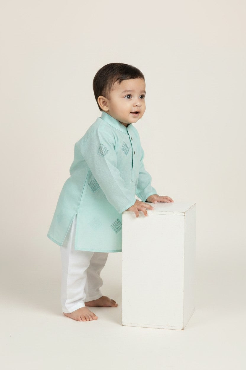 Veshbhoshaa Kid's Blue Geometric Sequence Kurta Pajama Set
