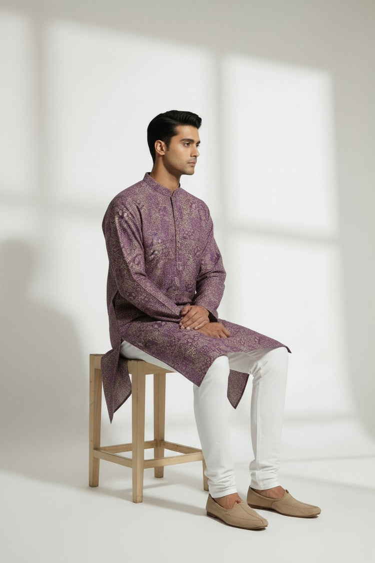 Veshbhoshaa Men's Lavender Geometric Sequence Kurta Pajama Set