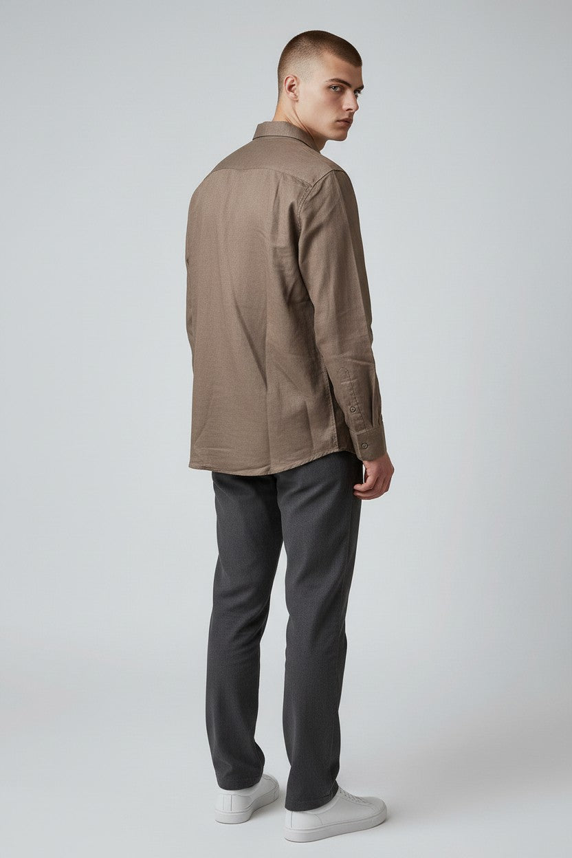 Bluebird Men's Brown Linen Tencil Shirt