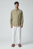 Bluebird Men's Olive Green Stripes Cotton Blend Shirt