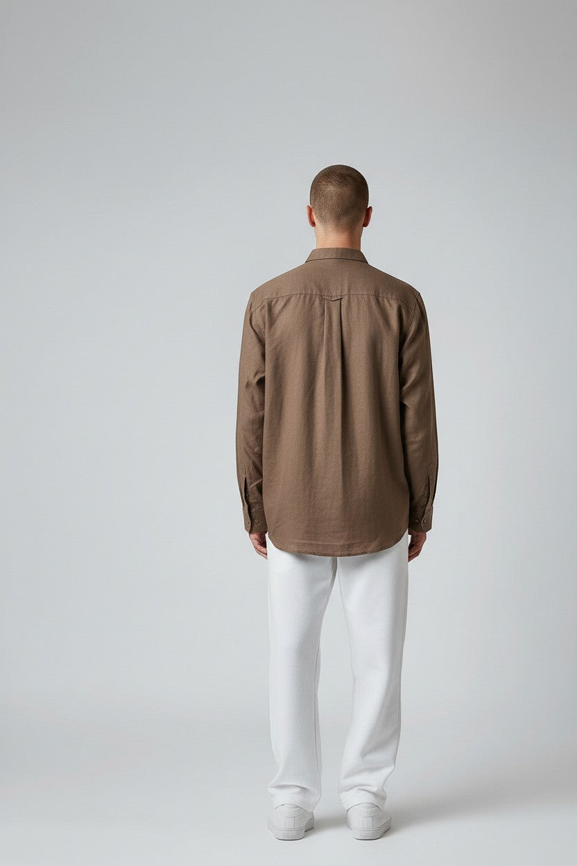 Bluebird Men's Brown Linen Tencil Shirt