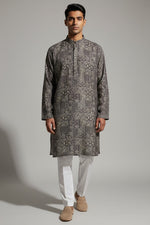 Veshbhoshaa Men's Grey Geometric Sequence Kurta Pajama Set