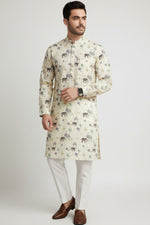 Veshbhoshaa Men's Yellow Elephant Motif Sequence Kurta Pajama Set