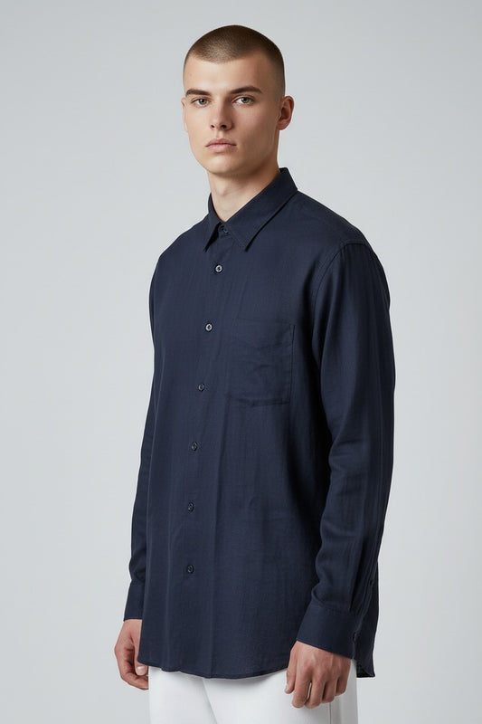 Bluebird Men's Dark Blue Linen Tencil Shirt