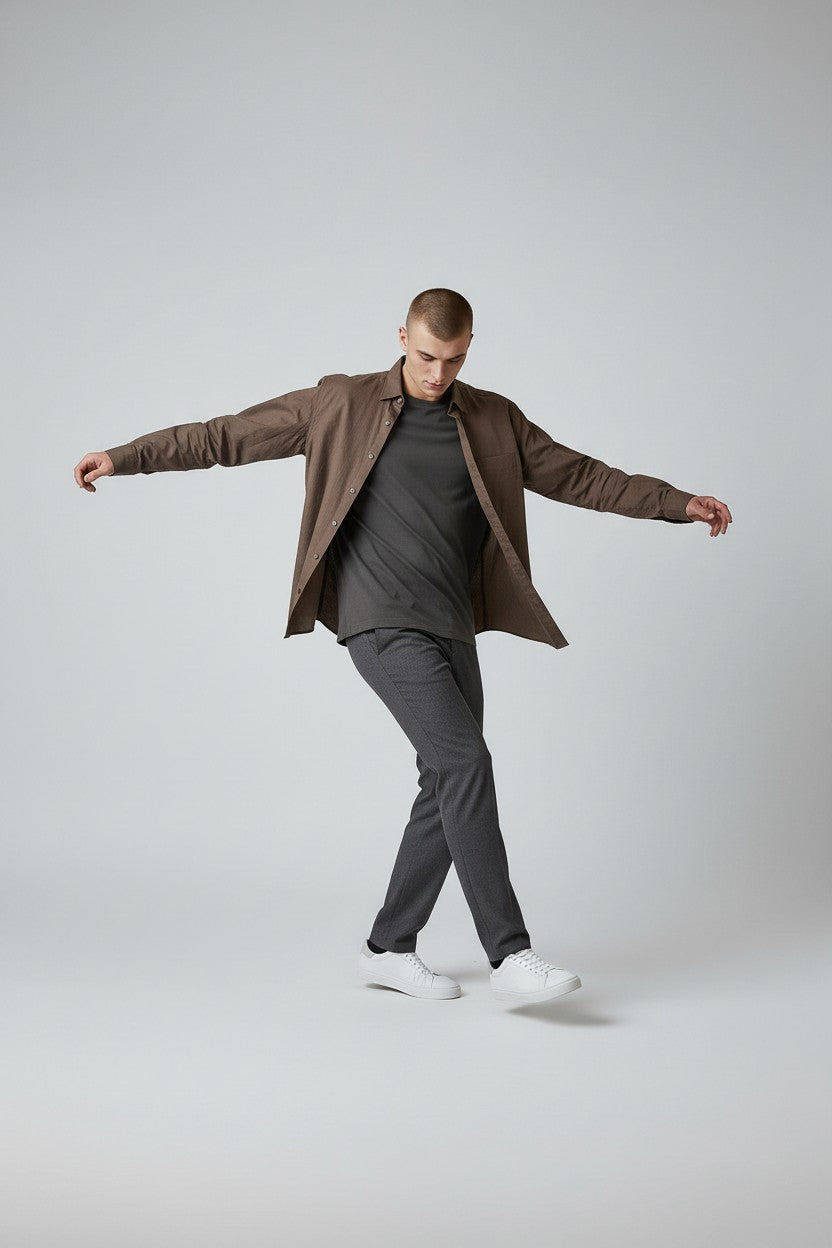 Bluebird Men's Brown Linen Tencil Shirt