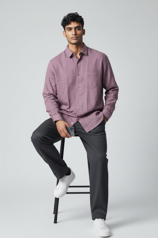 Bluebird Men's Rose Brown Linen Tencil Shirt