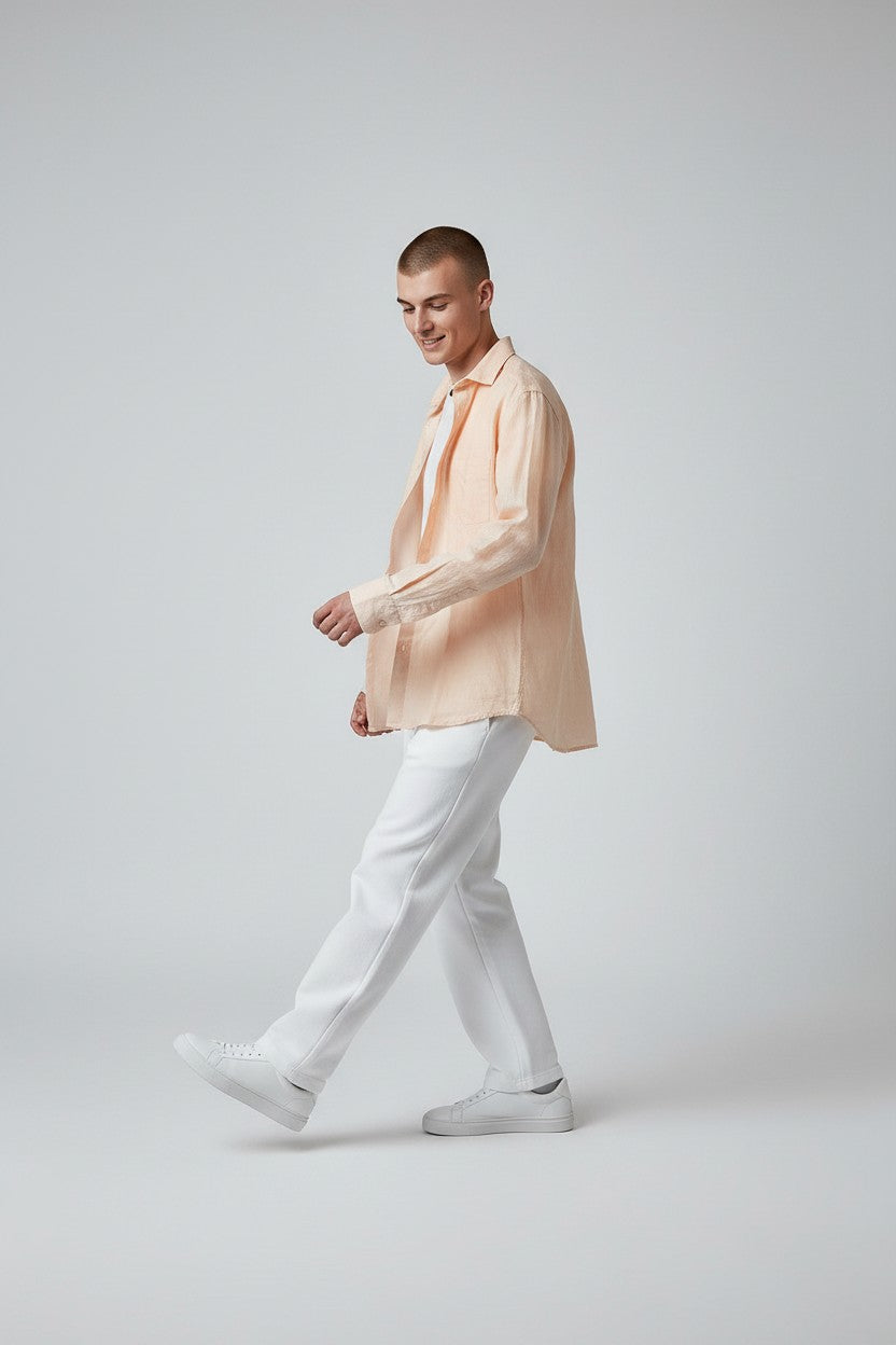Bluebird Men's Peach Linen Tencil Shirt