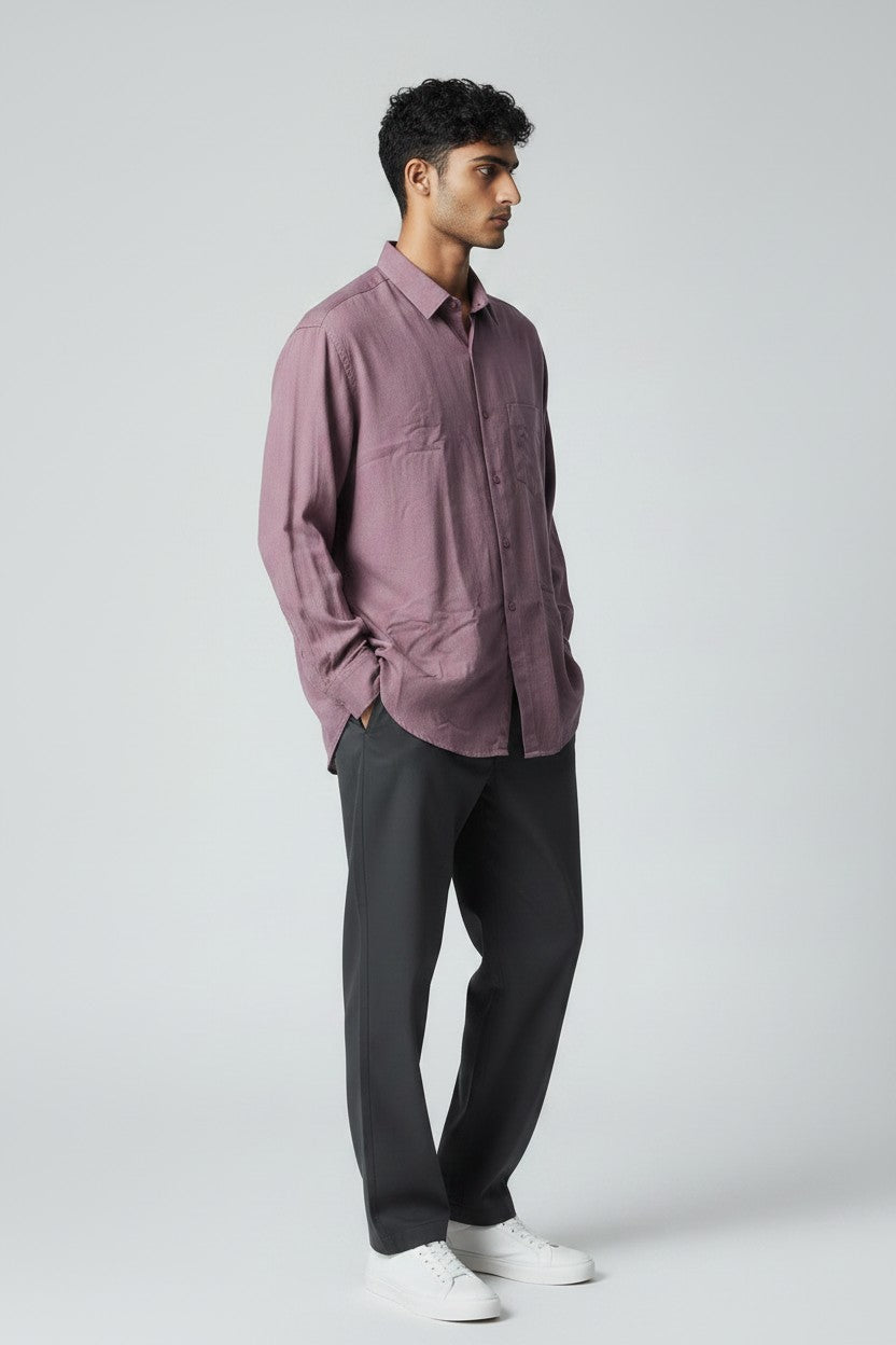 Bluebird Men's Rose Brown Linen Tencil Shirt
