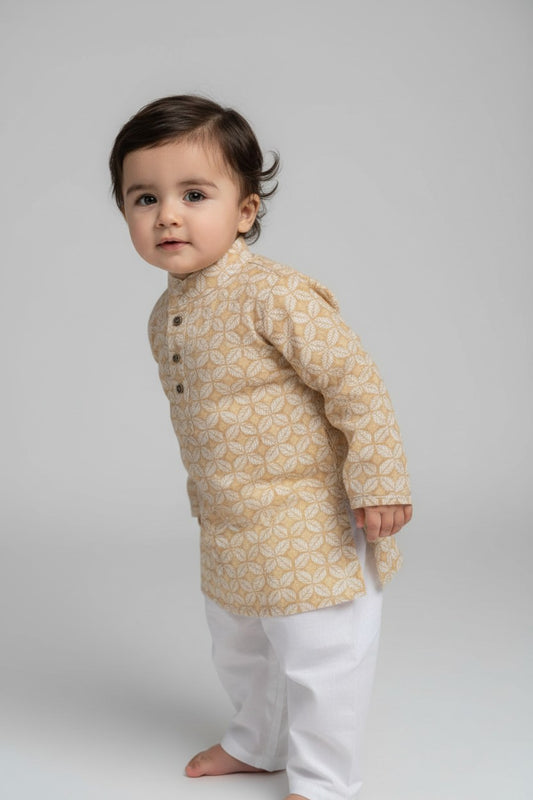 Veshbhoshaa Kid's Mustard Leaf Print sequence Pajama Set