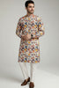 Veshbhoshaa Men's White Multicolour Printed Sequence Kurta Pajama Set