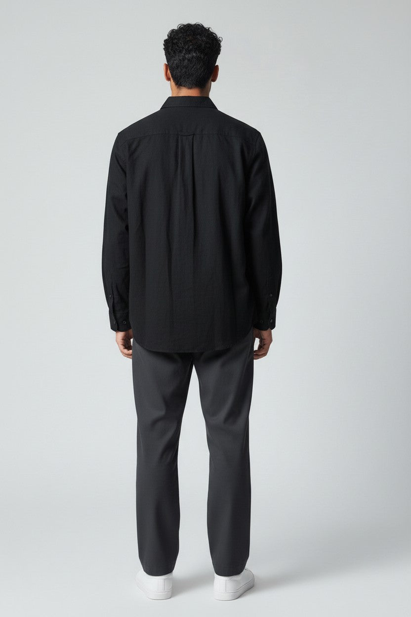 Bluebird Men's Black Linen Tencil Shirt