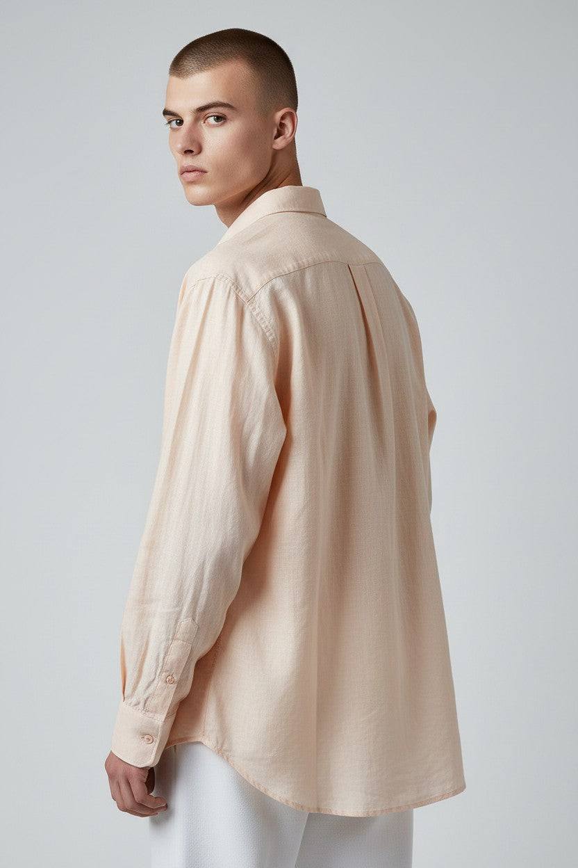 Bluebird Men's Peach Linen Tencil Shirt