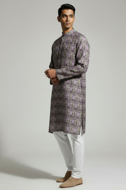 Veshbhoshaa Men's Lavender Printed Sequence Kurta Pajama Set