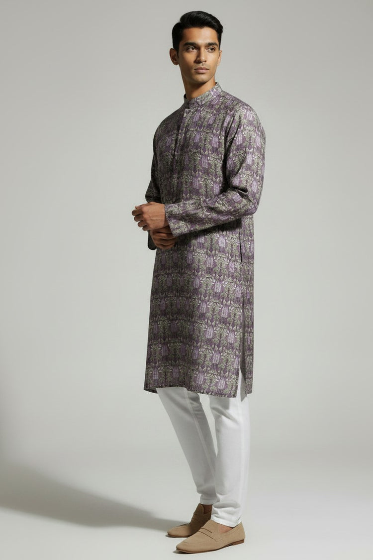 Veshbhoshaa Men's Lavender Printed Sequence Kurta Pajama Set