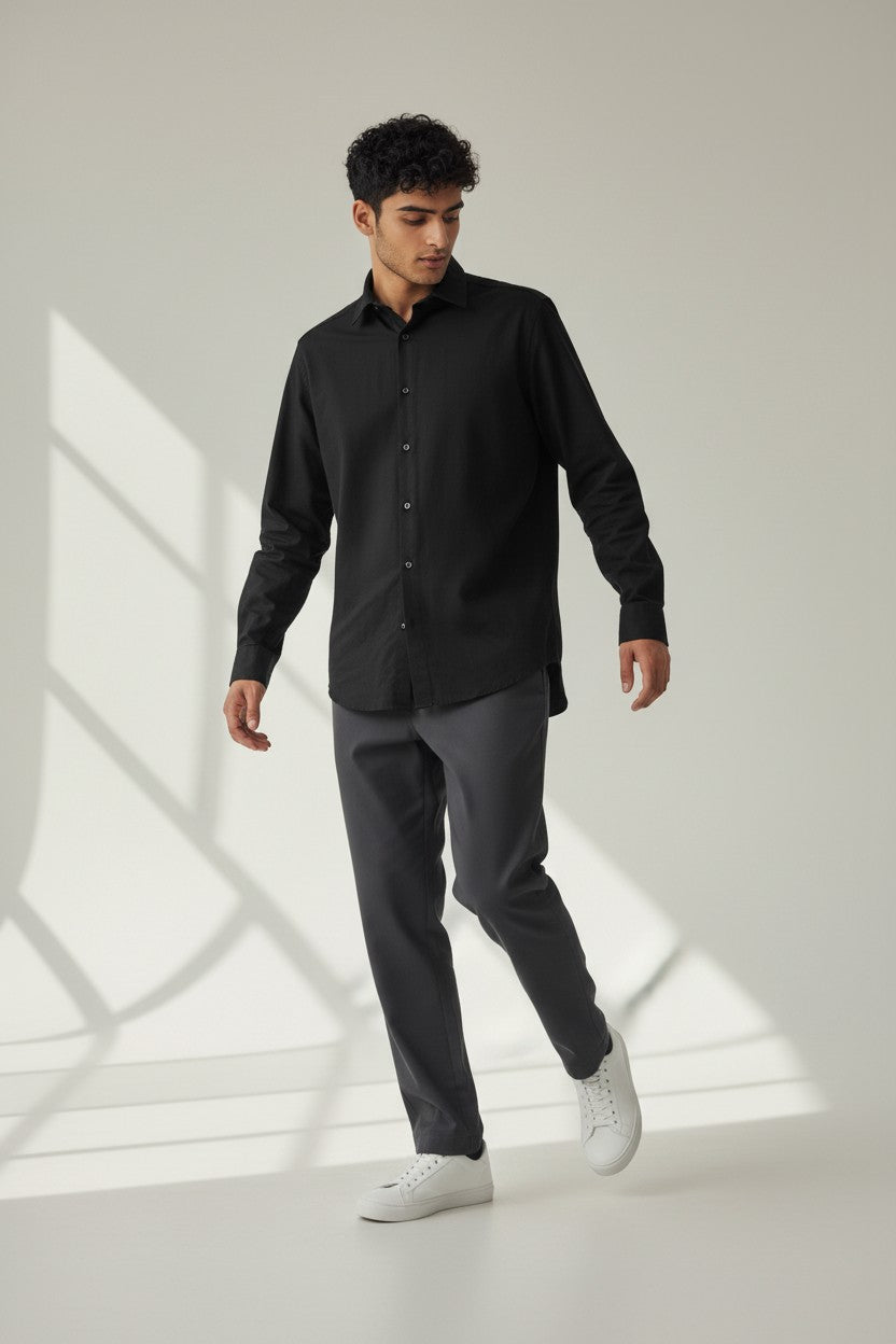 Bluebird Men's Black Linen Tencil Shirt
