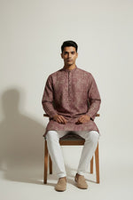 Veshbhoshaa Men's Red Geometric Sequence Kurta Pajama Set
