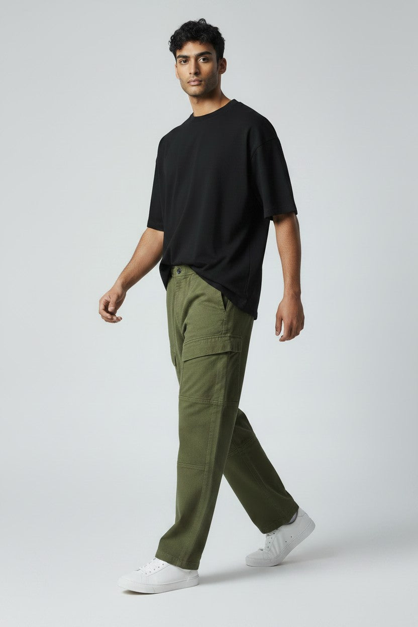 Bluebird Men's Army Green Loose Fit Cargo Pants