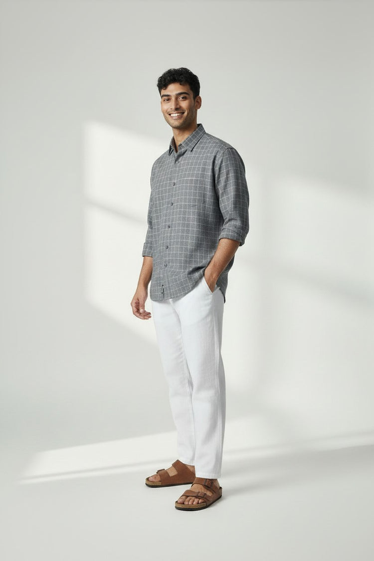 Bluebird Men's Grey Check Cotton Blend Shirt