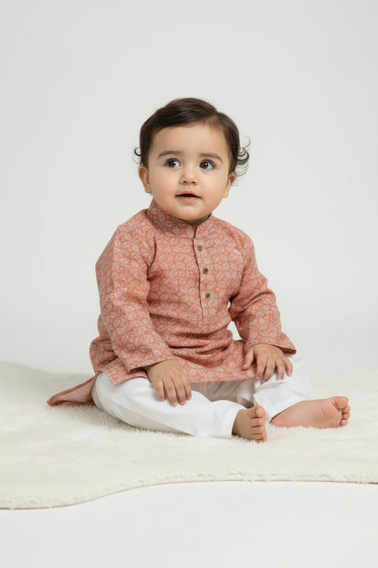 Veshbhoshaa Kid's Red Leaf Print sequence Pajama Set