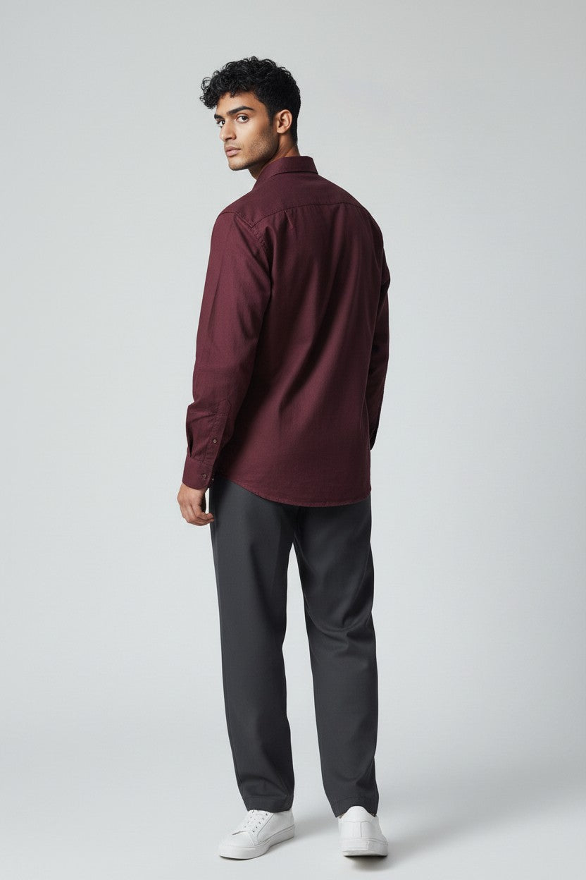 Bluebird Men's Wine Linen Tencil Shirt