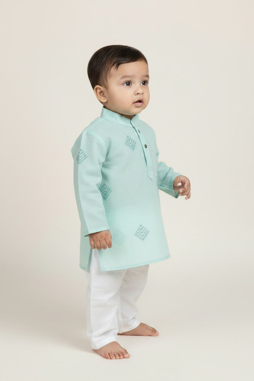 Veshbhoshaa Kid's Blue Geometric Sequence Kurta Pajama Set