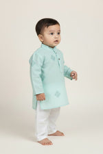 Veshbhoshaa Kid's Blue Geometric Sequence Kurta Pajama Set