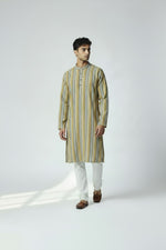 Veshbhoshaa Men's Yellow Stripes Sequence Kurta Pajama Set
