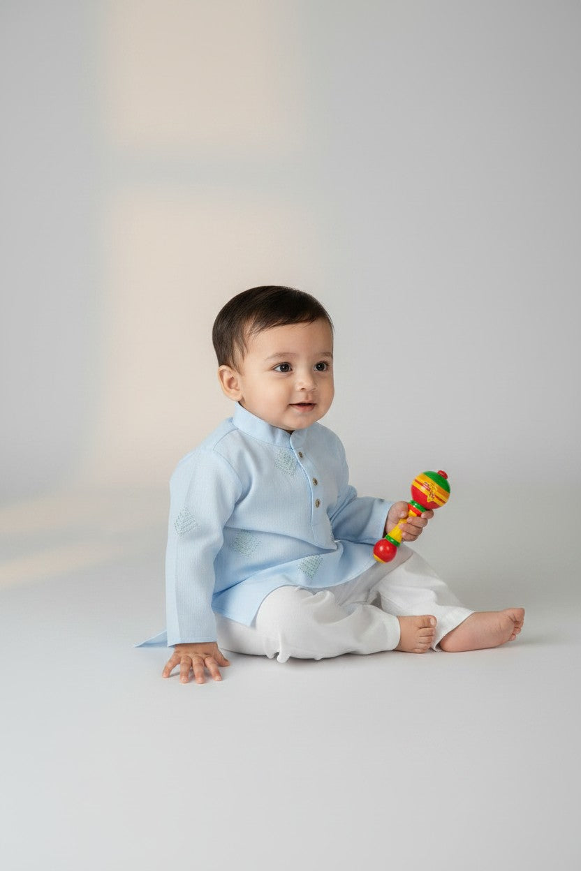 Veshbhoshaa Kid's Sky Blue Geometric Sequence Kurta Pajama Set