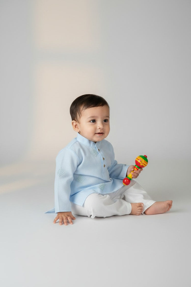 Veshbhoshaa Kid's Sky Blue Geometric Sequence Kurta Pajama Set