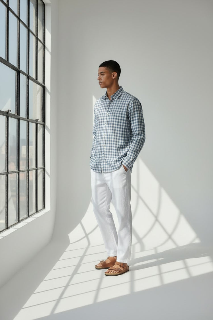 Bluebird Men's Blue Checks Cotton Blend Shirt